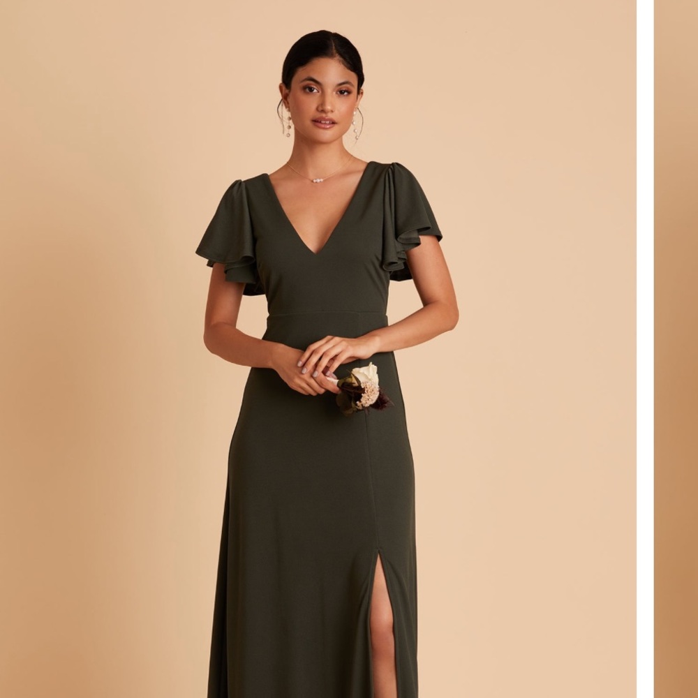 Birdy Grey Olive Green Maxi Dress with Flutter Sleeves